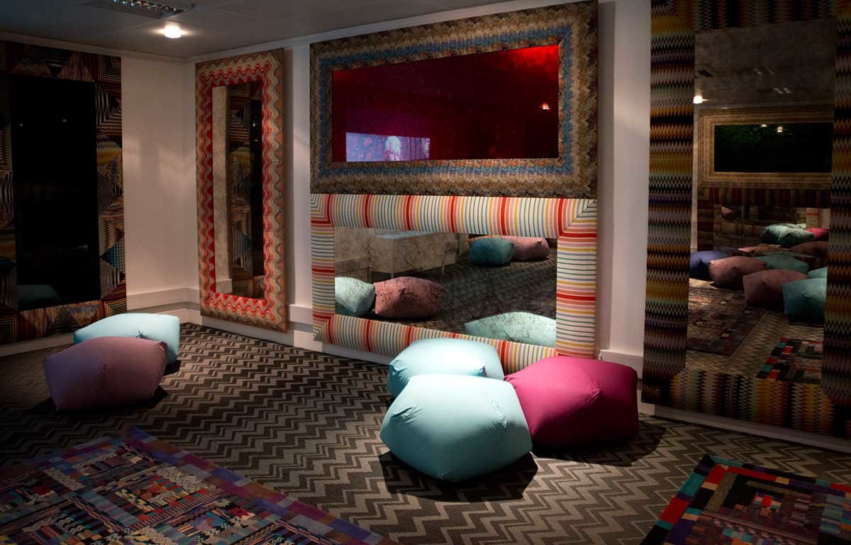 Zigzag patterned Bolon by Missoni flooring at the London Textile and Fashion Museum