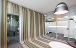 Yellow, white and black striped floor in the office of Fraunhofer in Porto, Portugal